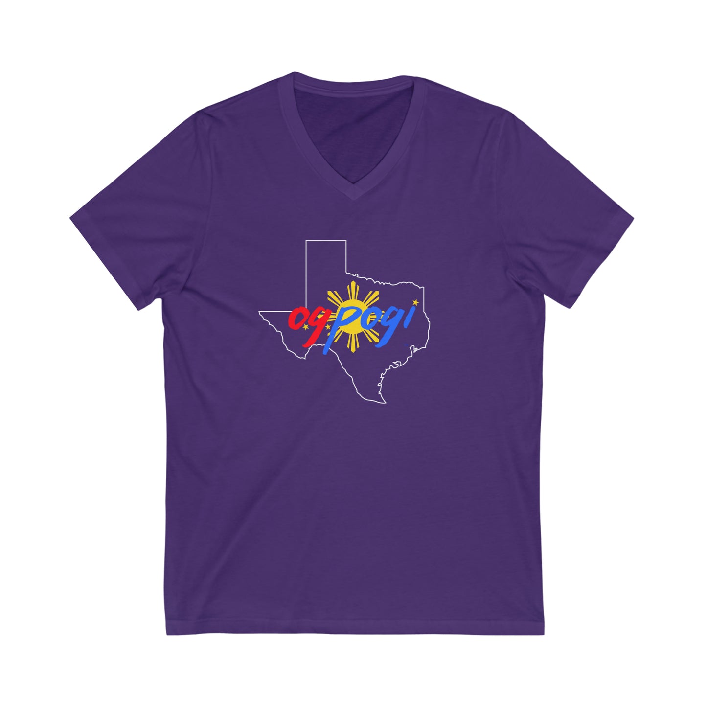 Texas OG Pogi (white border) - Unisex Jersey Short Sleeve V-Neck Tee