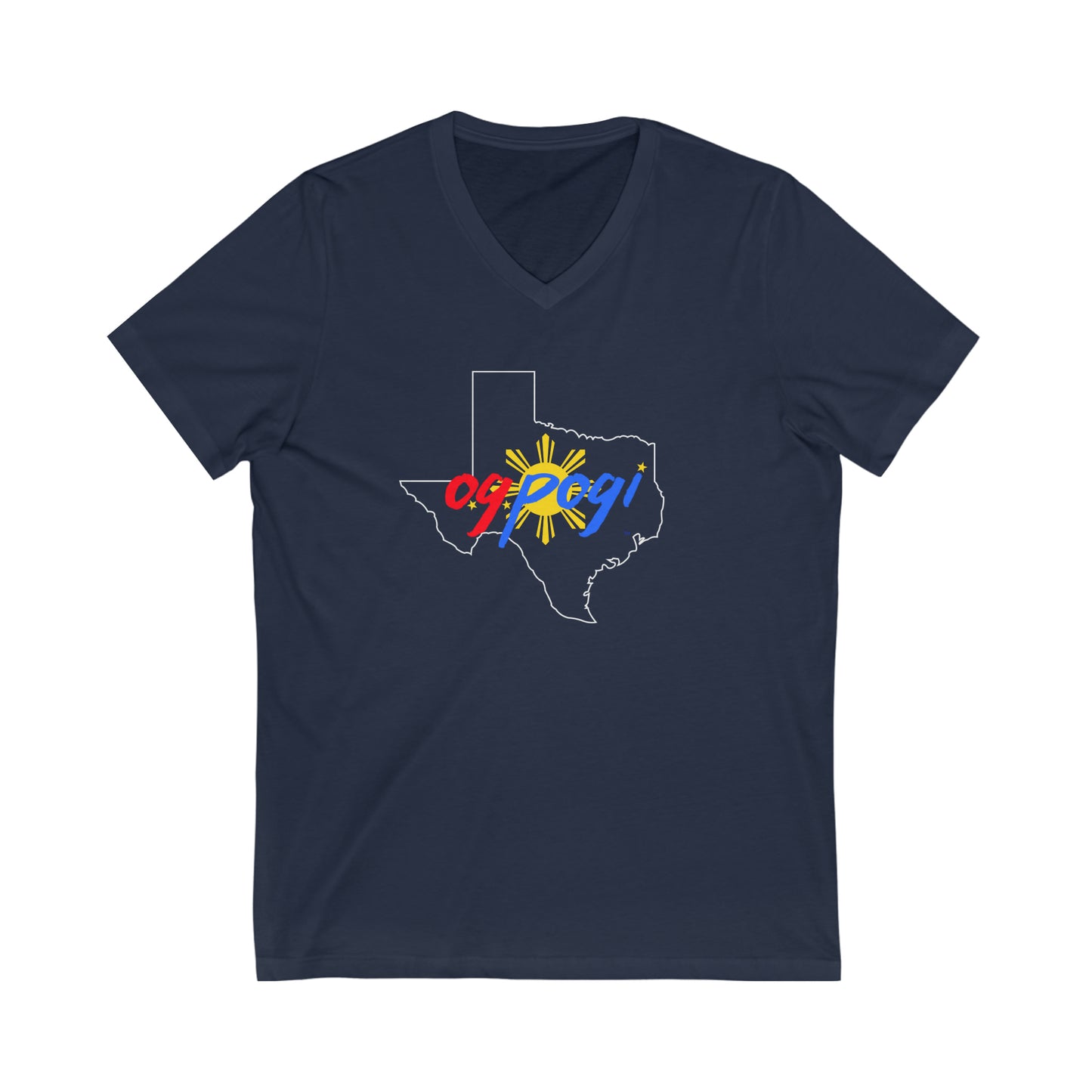 Texas OG Pogi (white border) - Unisex Jersey Short Sleeve V-Neck Tee