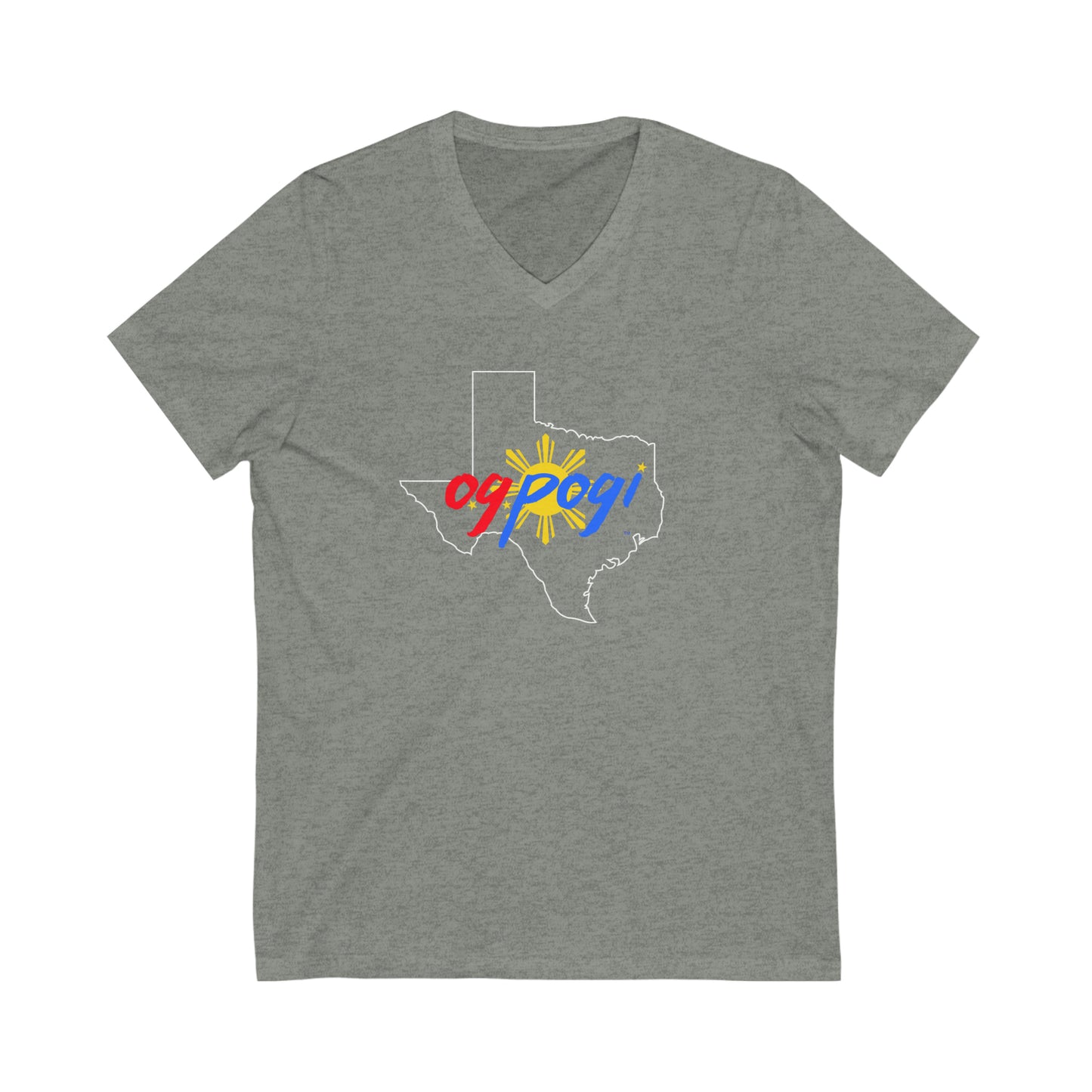 Texas OG Pogi (white border) - Unisex Jersey Short Sleeve V-Neck Tee