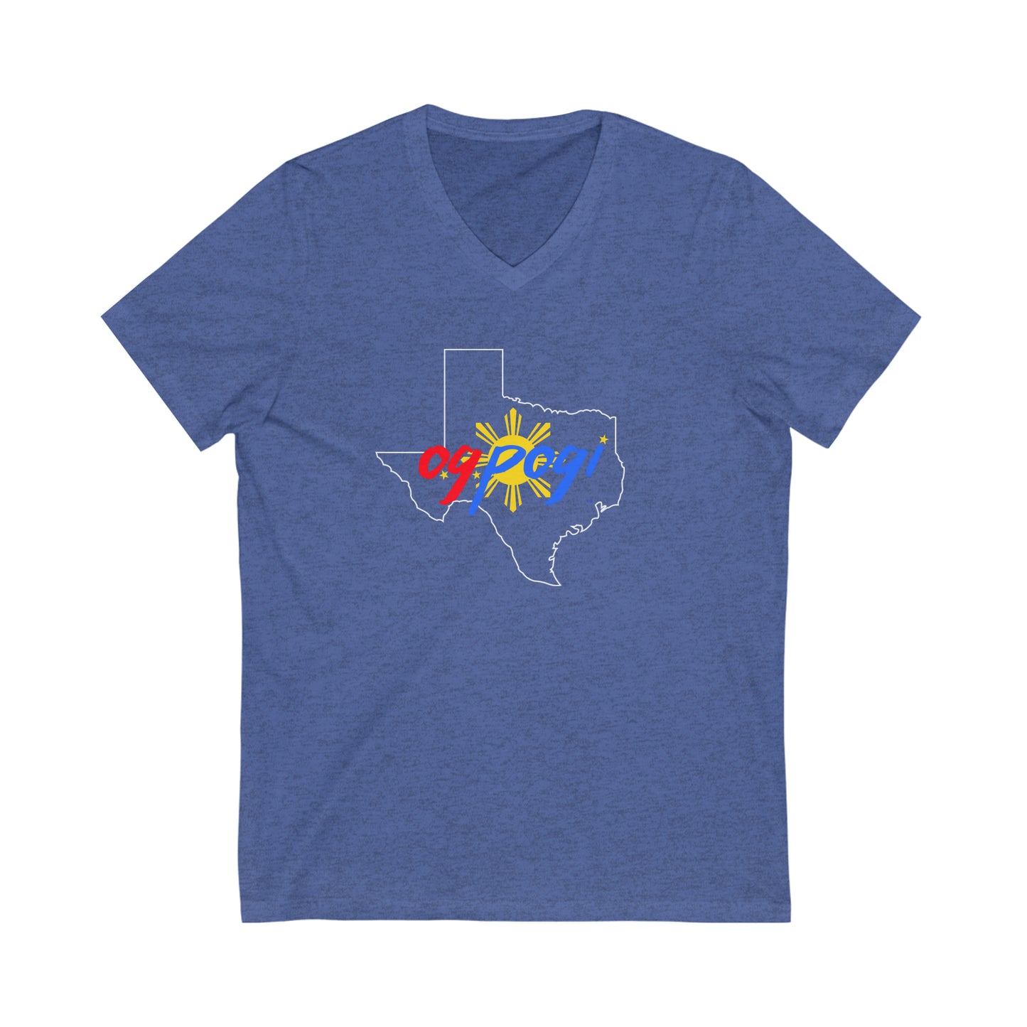 Texas OG Pogi (white border) - Unisex Jersey Short Sleeve V-Neck Tee