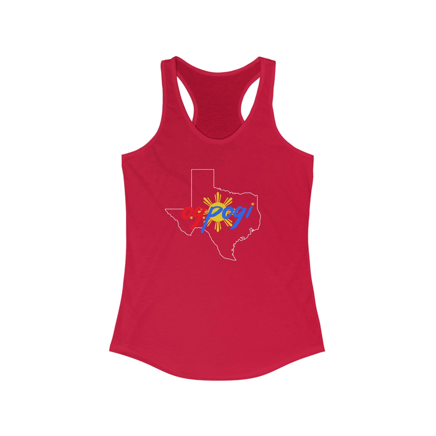 Texas OG Pogi (white border) - Women's Ideal Racerback Tank