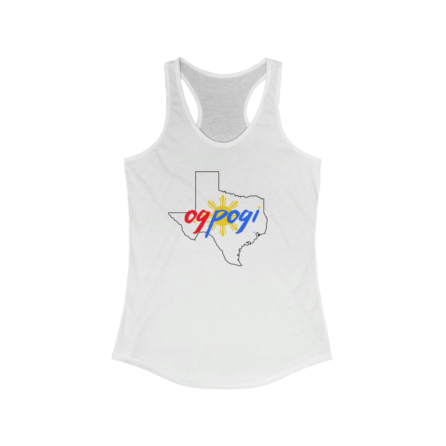 Texas OG Pogi (black border) - Women's Ideal Racerback Tank