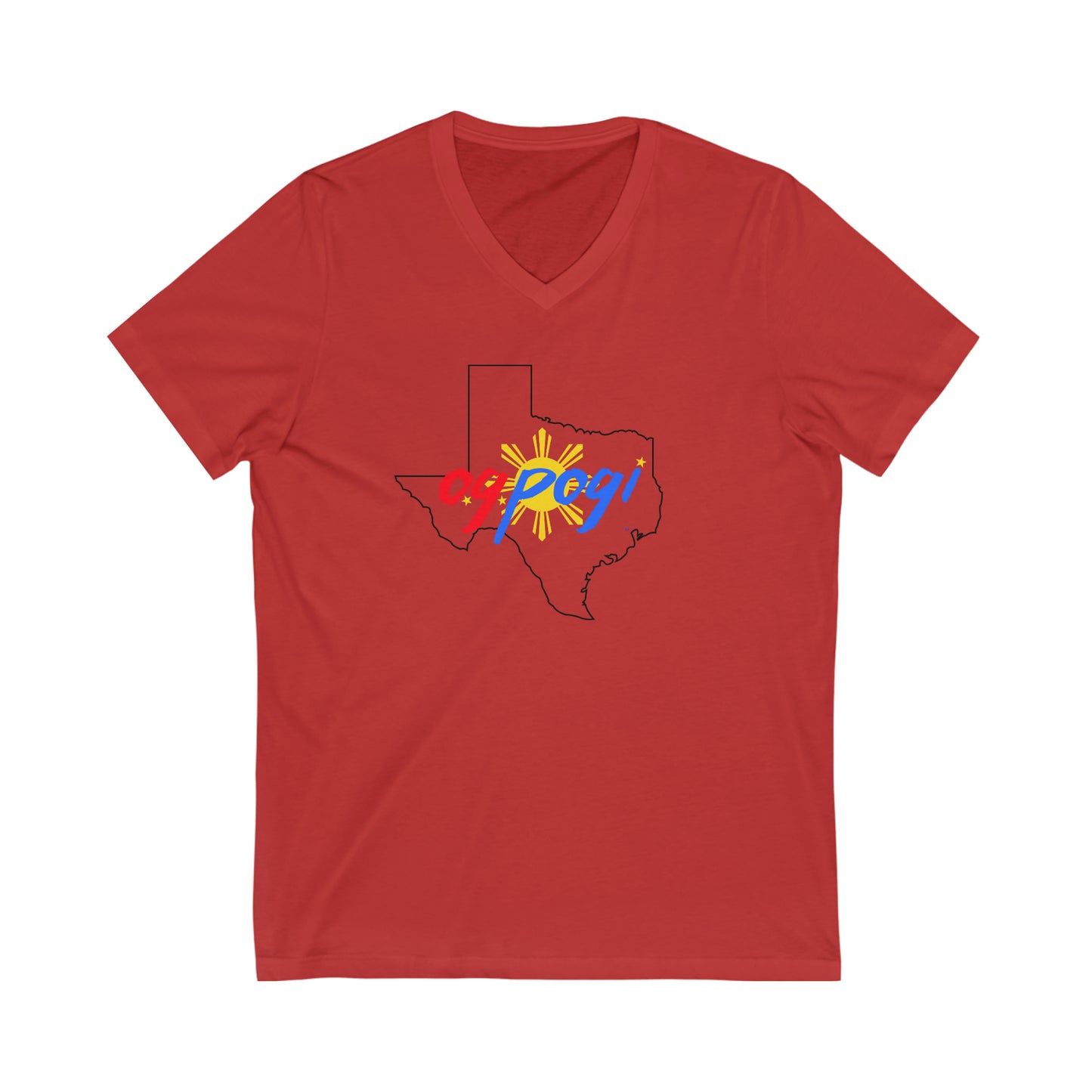 Texas OG Pogi (black border) - Unisex Jersey Short Sleeve V-Neck Tee