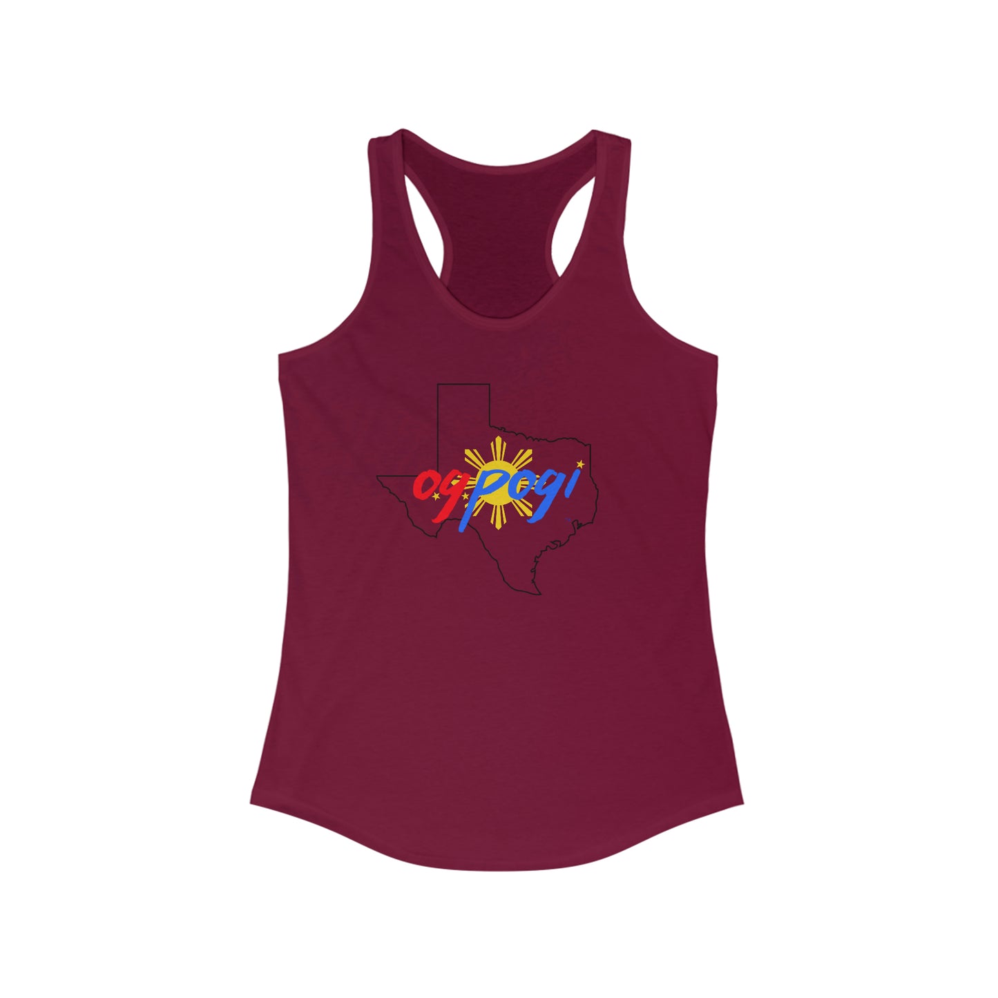 Texas OG Pogi (black border) - Women's Ideal Racerback Tank